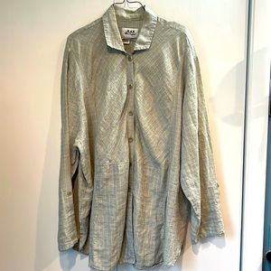 Vintage Flax by Jeanne Engelhart Shirt-Jacket in pale grayish green check.